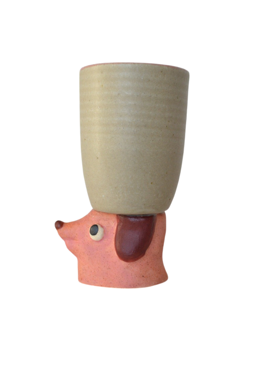 Dog Cup Sculpture~ Pink Oatmeal